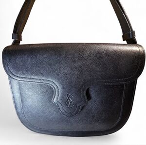 YSL Yves Saint Laurent Shoulder Bag Vintage Black Structured Crossgrain Leather